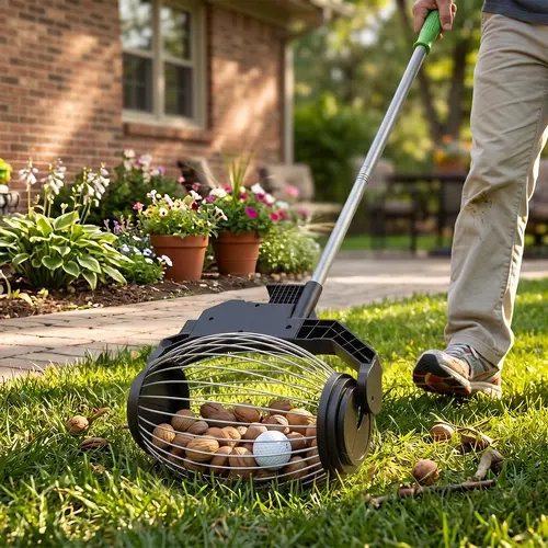 1.8 Gallon Nut Gatherer Roller & Ball Collector with Foot-Operated Dump Door, Walnut & Pecan Picker, 1.2"-2.6" Nut Picker for Pecans, Walnuts, Chestnuts, Hickory Nuts, #sohochic Golf Balls & Sweet Gum Balls, Lawn & Yard Cleanup,