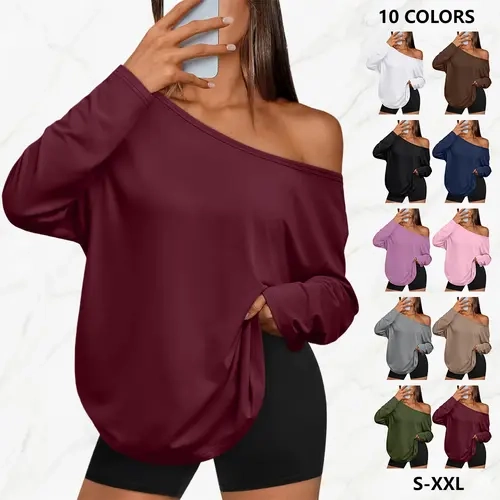 Women's Off the Shoulder Casual Solid-Color Batwing-Sleeve Lightweight Knit Top - Loose Fitting Polyester Blend Sexy Vibe Loungewear, Breathable Womenswear for Home Wear, Commuting, Off The Shoulder Top,sohochic