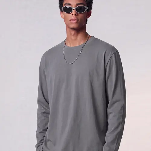 TELLFUN Men's Solid Long Sleeve T-Shirt, New Autumn Tops, Classic Crewneck Basic Tee, Men's autumn Long-Sleeve Cotton T-Shirt