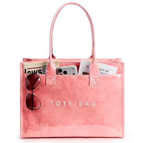 KALIDI Women's PVC Tote Bag - Double Handle, Large Capacity, Plaid/Solid, Zipper, Holiday Chic Commuter Work & Laptop Tote (Handbag & Shoulder Design)