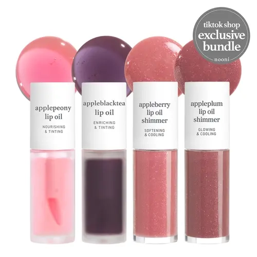 Nooni Korean Apple Shimmer Lip Oil + Lip Stain Bundle | Glossy Lip Stain, Tinting & Long Lasting, Moisturizing Lip Care, Hydrate Lipgloss Makeup Smooth Oil Moisture Glossy Hydrating  Plump Transfer-proof