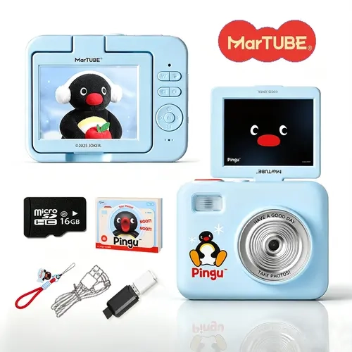 Martube Pingu CCD Digital Camera Gift Box  - 2.8" 180° Flip-Top Screen, 6X Zoom, 16GB TF Card, OTG Phone Transfer, Self-Timer, for Outdoor Vlogging & Photography, Mini Gift for Teenagers, Birthday, Holiday, Christmas Gift