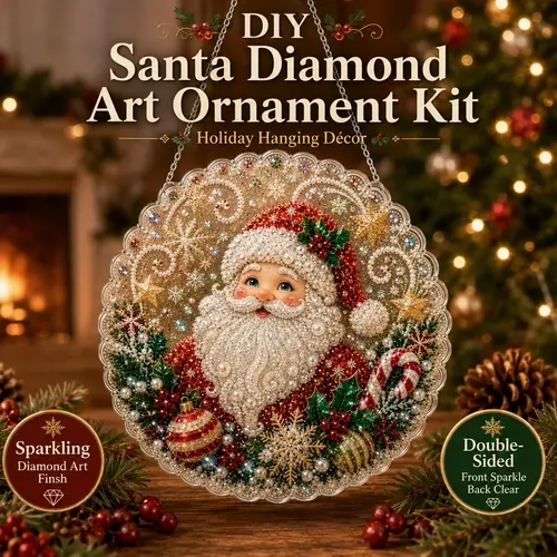 DIY Diamond Painting Santa Hanging Ornament Kit, Shiny Colorful Gem Art Craft Set, 1Christmas Festive Hanging Pendant for Christmas Tree, Window & Home Decoration, Holiday Gift Set, Size: 20cm × 20cm (7.87in × 7.87in)