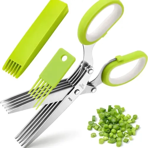 Stainless Steel 5-Blade Multi-Layered Scallion Cutter Scissors, Kitchenware Utensils with Safe PP Handle, Sharp Herb Shears for Chopping Chives, Cilantro, Home Cooking
