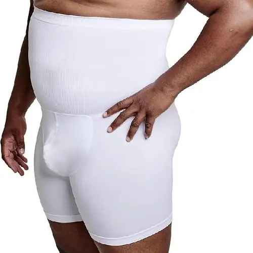 QORE LOGIQ Men's High-Waist Seamless Tummy Control Slimming Breathable Compression Shapewear Shorts - Gym & Casual Use, Corset-Inspired Brief, Premium Fabric, White