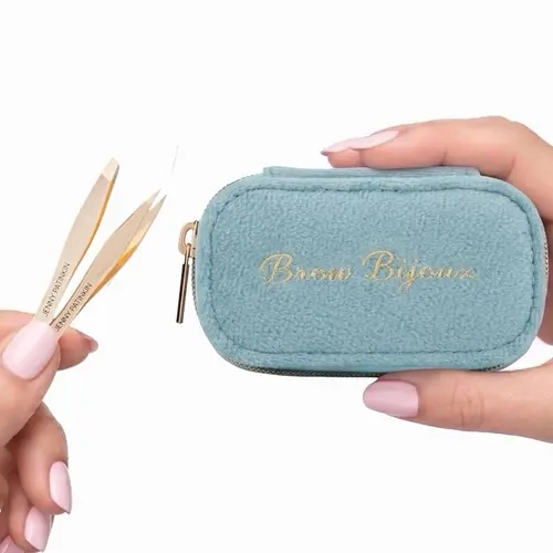 Jenny Patinkin Brow Bijoux Mini 2-Piece Makeup Tweezer Set - Professional Stainless Steel Slant & Thin Tips Pointed Eyebrow Tweezers with Precise Grip, Velvet Home/Travel Case for Brow Shaping & Polished Look