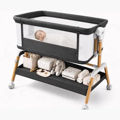 3-in-1 Breathable Mesh Infant Bassinet with Mattress - Foldable Bedside Sleeper, 7-Level Adjustable Height Portable Travel Crib, Bassinet for Baby, Newborn Essentials,sohochic