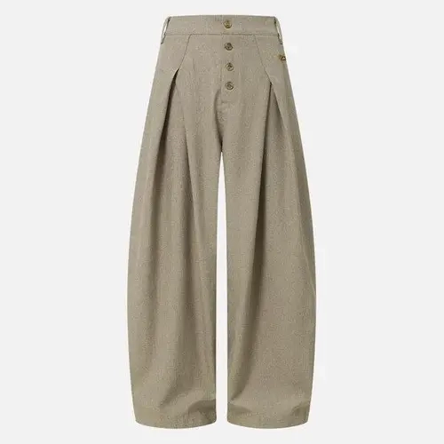 Aelfric Eden Work Pants Office Outfits Button Front Pleated High‑Rise Barrel Wide Leg Textured Fabric Loose Fit Casual Streetwear Unisex,sohochic