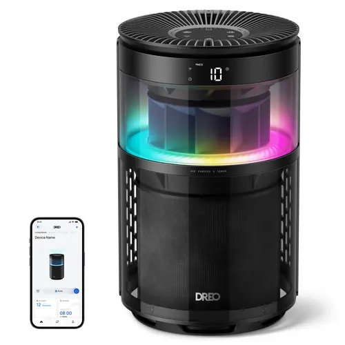 DREO Smart Air Purifier 530S With RGBIC Light,Home HEPA Air Cleaner with Wi-Fi/Voice/Alexa,Smoke,Dust,Pollen,Odor,PM2.5 Quality Monitor,4 Fan Speeds & Auto/Turbo/18dB Quiet Sleep Modes,DR-HAP010S, Modern