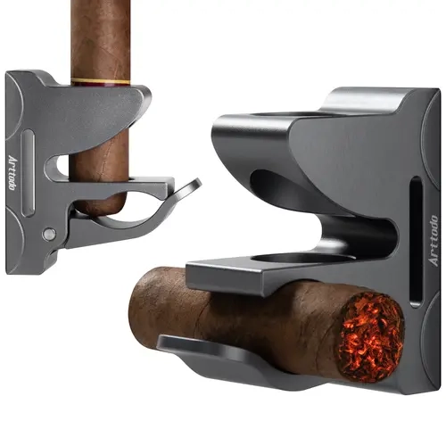 Arttodo Magnetic Cigar Holder for Golf Cart, Universal Cigar Clip with Strong Magnet and Anti-slip Silicone Back No Scratch, Metal Plate and Storage Bag Gift for Golfers