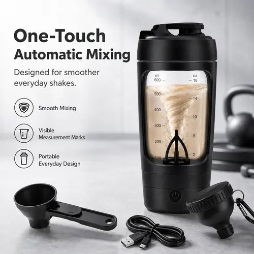 630ml Large Volume Portable Electric Protein Shaker - USB Charging Self-Mixing Sports Water Bottle with Tritan Container, Detachable Easy-Clean Protein Powder Stirrer for Gym, Travel