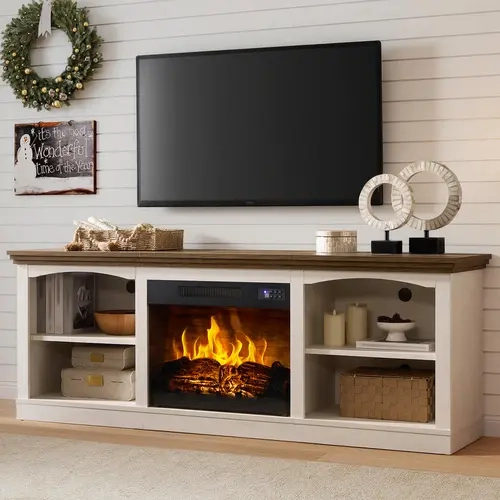 New Arrival Deal | ALBOTT 70" Fireplace TV Stand with 23" Fireplace for TVs Up to 80", Farmhouse Entertainment Center, Open Shelves, One-Box Delivery, Media Console Table, for Living Roo[tiktokshopbacktoschool][SohoChic]