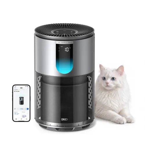 DREO Smart Pet Air Purifier 539AS – 3-Stage HEPA Home Air Cleaner with Wi-Fi Enabled, Voice Control, Alexa Compatibility, PM2.5 Monitor, 4 Fan Speeds, Auto/Turbo/18dB Quiet Sleep Mode for Smoke, Dust, Pollen, Odors