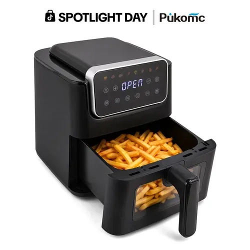【Spotlight Day】SUSTEAS Modern Corded Air Fryer with Viewing Window, 1300W Digital Touchscreen, 8 Presets, 360-Degree Hot Air Circulation, Nonstick Dishwasher-Safe Basket,sohochic