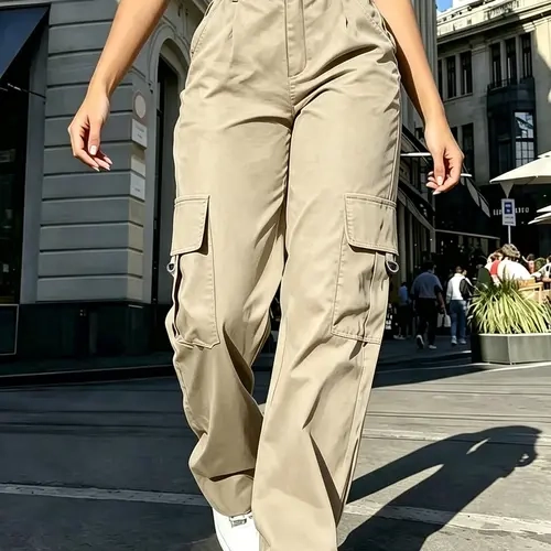 Clean Gent fashionable high-waisted cargo pants with pockets, Y2K tactical-style pants, street-style casual retro women’s bottoms suitable for all seasons