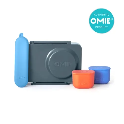 Gear UP Kids' Insulated Leakproof Rectangular Lunch Bundle - 12oz OmieBox, Dip Containers, Plastic+Steel Fork and Spoon Utensil Set