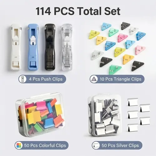 ZipClip Reusable Binder Accessory Refillable Colorful Set - 4 ZipClips, 50 Colorful Pieces, 50 Metal Clips, 10 Triangle Clips for Back to School Shopping, School Supplies Haul, Colorful Sets,sohochic