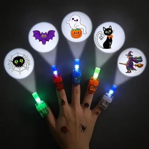 Halloween Finger Projector Rings, LED Light-Up Finger Toys, Random Pattern Assortment, Spooky Projection Party Favors for Kids, Trick-or-Treat Goodie Bag Fillers & Halloween Party Supplies