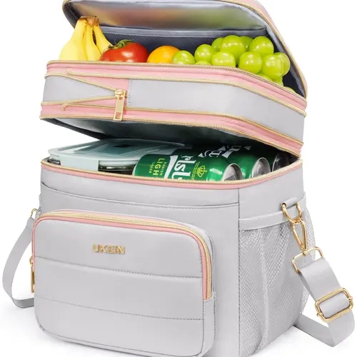 UKEIN Double Layer Lunch Bag, Large Capacity Insulated Cooler Tote with Leakproof Liner for Work & Outdoor