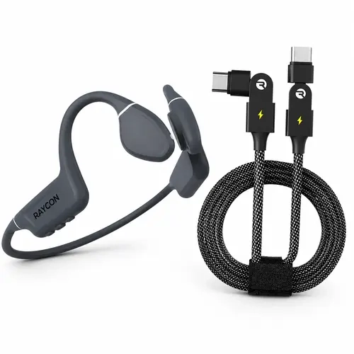 Raycon Bone Conduction Headphones Exclusive TikTok Bundle Pack - Adjustable Magic Spin Cable, IP68 Waterproof, Open Ear Design, Built-in Battery, Audio Support, Workout Ready