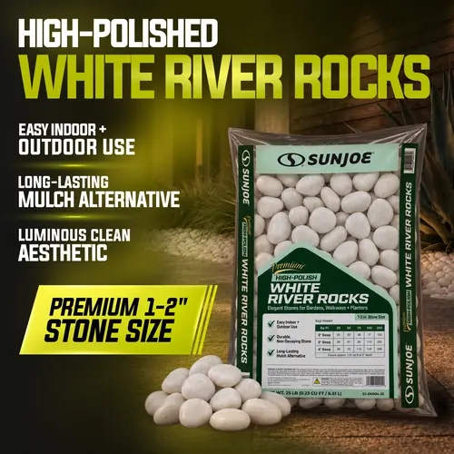 Sun Joe River Rocks, Premium High-Polish White Decorative Stones, 1-2 Inch, Bagged Pack for Landscaping
