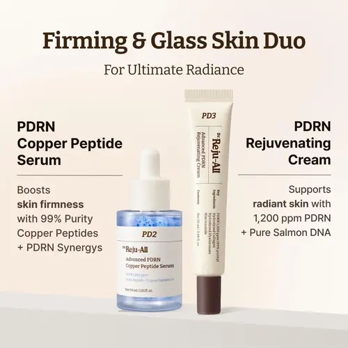 Dr.Reju-All Firming & Glass Skin Duo Set (2 Items): Advanced PDRN Copper Peptide Serum + Advanced PDRN Rejuvenating Cream, Salmon DNA for Skin Elasticity, Korean Anti-Aging Skincare, Copper Peptides, Apply Daily, Anti Aging Cream, Two Items