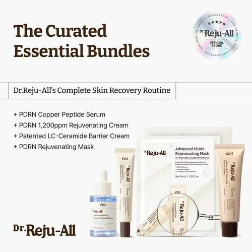 Dr.Reju-All Curated Essentials Bundle Set - High Purity Korean Skin Care Anti-Aging Kit for Sensitive Skin with Copper Peptides Serum, PDRN Cream, LC-Ceramide Barrier Cream, PDRN Mask for Daily Care