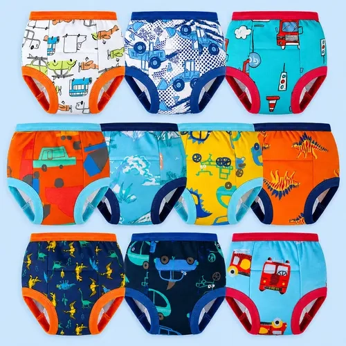 Big Elephant 10-Pack Potty Trainer for Toddler, 100% Soft Cotton Knit Reusable Potty Training Pants for Boys & Girls, Cute Assorted Prints, Limited Absorbency for Minor Spills, Daytime Use,sohochic