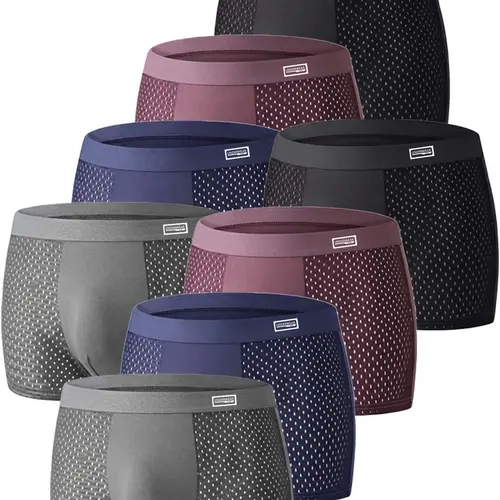 8 Pcs Bamboo Fiber Men underpants Polychromatic combination Men's briefs Mesh Breathable Underwear Men U Convex Male Underpants