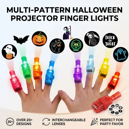 36Pcs 24Pcs 8pcs Halloween Finger Lights, 18+ Projection Patterns LED Light Rings, Glow Finger Toys for Kids, Party Favor, Halloween Party Decorations & Gifts