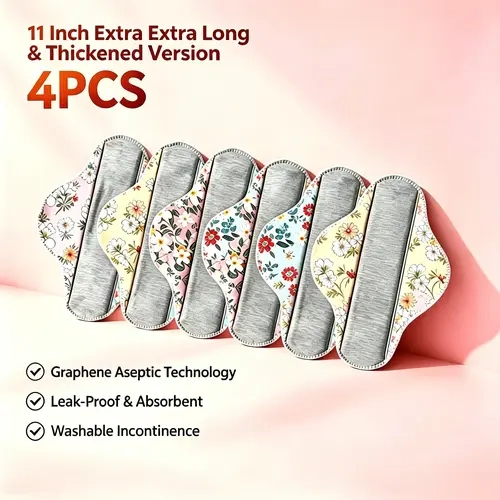 Reusable Graphene Incontinence Pads 8-Pack (11 in Extra Long, Thickened Layers), Waterproof, Antibacterial, Absorbent, Breathable, Leak Proof, Odor Control, Skin-Safe Washable Underpads for Elderly, Postpartum Use,sohochic