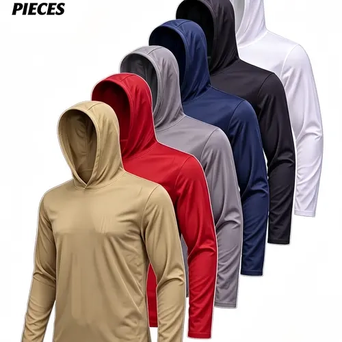 6 Men'S Athletic Hoodies Long Sleeve Fishing Shirts for Shirts Lightweight Rash Guards Hooded Long Sleeve Shirts for Men - Multiple Colors Available - Comfortable & Versatile Quick Dry Running Shirts with Thumb Holes Lightweight Rash Guards for Fishing