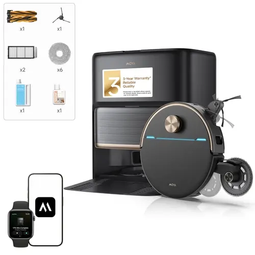 MOVA V70 Robot Vacuum & Mop | World's 1st Dual UltraExtend Arms (17cm Mop+12cm Side Brush) Zero Dead-Zones; 42,000Pa Suction, 15N Pressure & 300RPM; 9cm StepMaster Climb, 100°C Hot Self-Clean & Fast Dry, EcoCyclone Bagless Tank, Dual-Laser RGB AI,sohochic