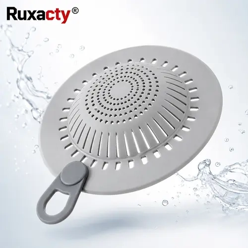 RUXACTY Silicone Dome Hair Catcher - Household Bathroom Gadget, Flexible Drain Cover Strainer with Easy Lift Handle, Easy Installation for Bathtub, Bathroom Sink, Soap & Debris Blocking Cleaning Tool, Gray, Drain Stopper, 14.8Cm