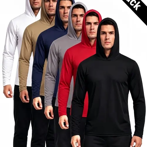 6 Pack Men's Dry Fit Athletic Shirt Long Sleeve Fishing Hoodies Workout Tops For Men Sun Protection Lightweight Rash Guards for Workout Running Cycling Gym Fishing Outdoor Sports all season,travel essentials,camping essentials,cooling shirts