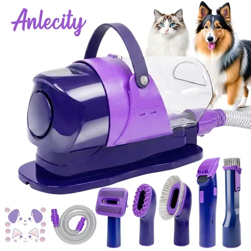 Anlecity Professional Dog Grooming Vacuum Kit Set - Cordless Stainless Steel Clippers, 3 Suction Modes, 6-in-1 Pet Groomer, 3L Large Cup, 5 Hypoallergenic Grooming Tools, Universal Hair Removal System
