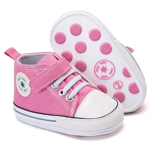 Baby Canvas High-Top Sneakers, Non-Slip Lightweight Flexible Toddler Walking Shoes, 0-18 Months First Walkers Baby Items for Indoor Use #backtoschool,sohochic