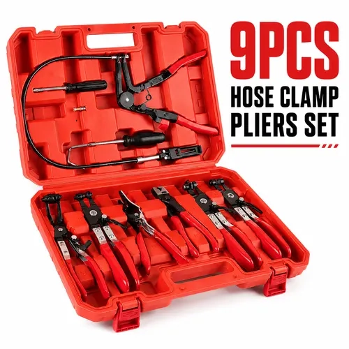 9PCS Hose Clamp Pliers, Long Reach Hose Clamp Tool Remover for Water Hose and Automotive Coolant Radiator Heater with Flexible Wire Long Reach Hose Clamp and Flat Band Pliers