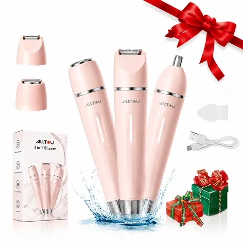 ALLTOU Women's 3-in-1 Rechargeable Trimmer Shaver Set, Electric Bikini Trimmer & Body Hair Remover Kit with Replaceable Heads for Pubic Area, Legs, Dorm Essentials TikTok Shop Back to School, Rechargeable Trimmer Kit