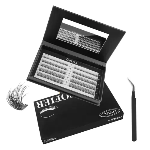 [Billy Exclusive] Cofier Glueless Eyelash Cluster Kits - 8-18mm Natural Lash Clusters with Self-Adhesive Individual Lashes, Jelly Coating Base, Single Strips, Tweezers, 80/90/100 Pcs, Easy Application for Sensitive Eyes, Natural Curl, Eyelash Clusters