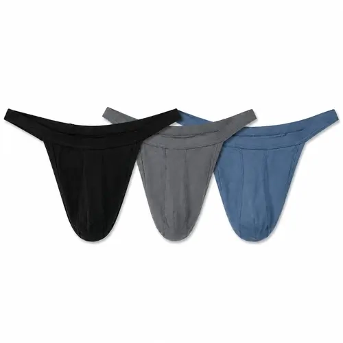 Men's 3-Pack Bamboo Fiber Thongs - Plain, G-String, Mid-Rise, Multi-Size Classic Mens Underwear
