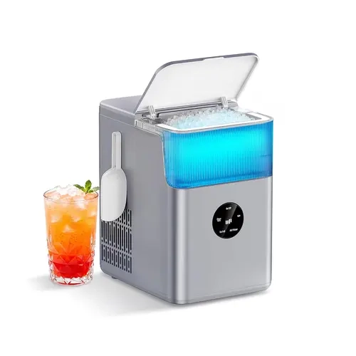 Upstreman Countertop Nugget Ice Maker, 33lbs/24H, Touchscreen Ice Machine with Self-Cleaning Function, Portable for Home Kitchen Camping Ice Cubes Maker