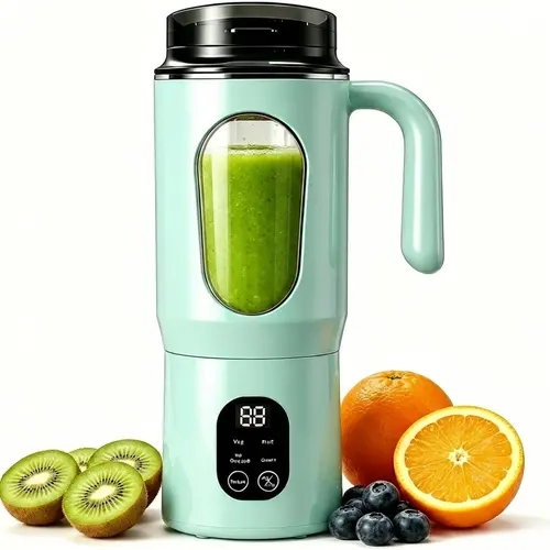 580ML Cordless Compact Lightweight Portable Blender with LED Display, 12-Blade USB-C Charge Rechargeable Blender with Handle & Extra Lid, Food-Grade BPA-Free Self-Cleaning Ice Crusher for Smoothies, Ideal for Kitchen, Gym,sohochic