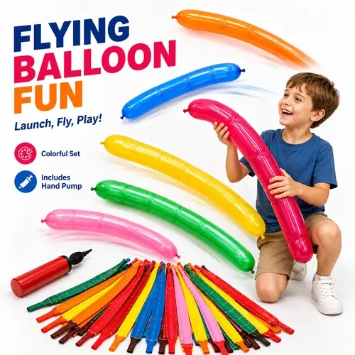Rocket Balloons Flying Balloon Set with Hand Pump, Colorful Long Inflatable Flying Balloon Toys for Kids, Fun Outdoor Games Birthday Party Favors Family Activities Carnival Party Supplies,rocket balloon,sohochic