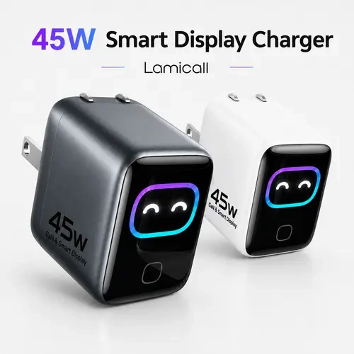 Lamicall 45W GaN Mobile USB-C Fast Charger with Smart Display, Intelligent Device Recognition, 180° Foldable Prongs, Compatible with iPhone 17/16/15 Series, Laptops, Smart Watches #sohochic