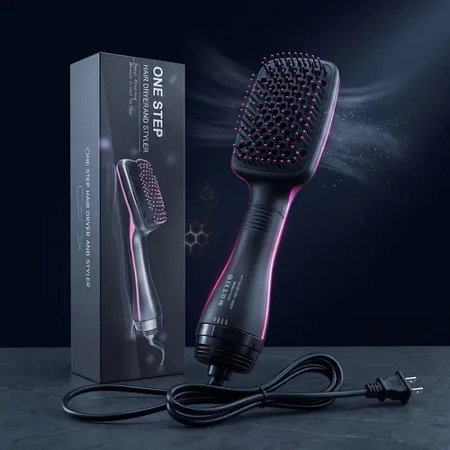 2-in-1 Negative Ion ABS Plastic Blow Dryer Brush - US Plug Hair Styling Tool for Women, Straightens Hair, Multifunctional Comb Hairdressing Appliance