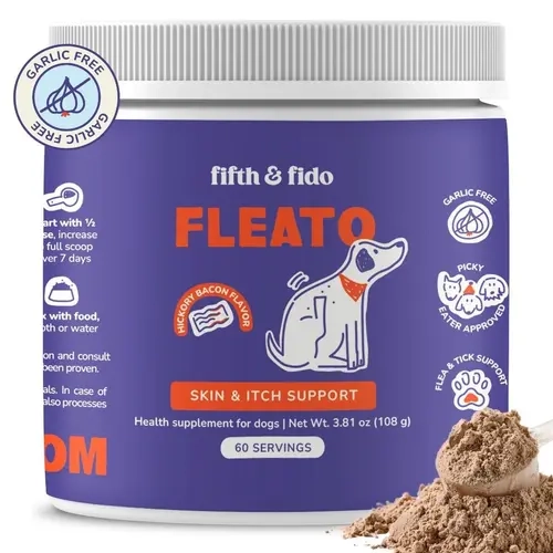 Dog Itchy Skin Relief for Flea Season - Hickory Bacon Food Topper, Flea-Bite Control, 60 Weight-Based Servings, No Chew or Hidden Pills Needed