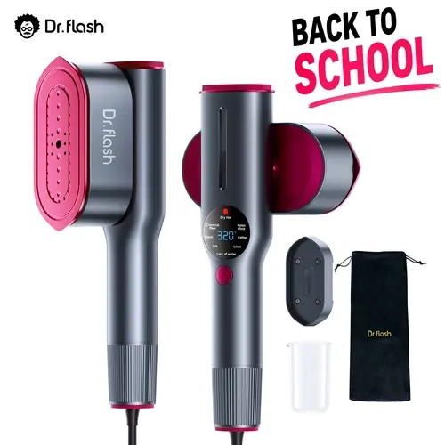 【Back To School】Dr. Flash Portable 2‑in‑1 Steam Iron, 80ml Water Tank, Handheld Garment Steamer Includes Travel Bag