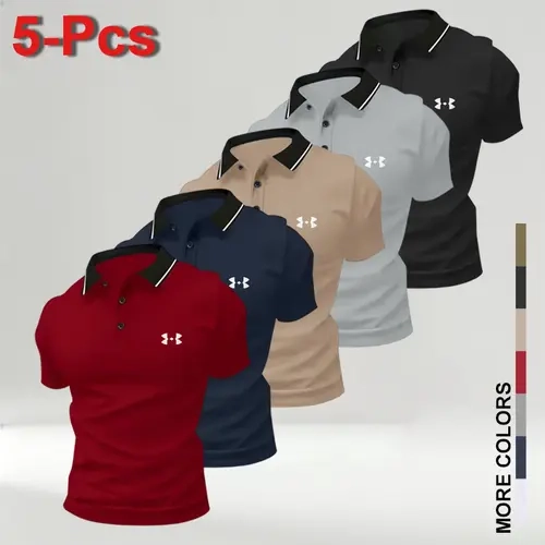 Men's 5-Pcs Polo Shirts Set - Fashion Apparel, Men's Clothing, Short-Sleeve Casual Sportswear Tops, Breathable Fabric, Golf Shirt, Ideal for Business Travel & Dates,sohochic