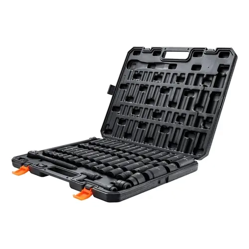 VEVOR 1/2" Drive Impact Socket Wrenches Set, 65-Piece Work Tools with Cr-V Steel 6-Point SAE 3/8"-1-1/4" & Metric 10-24mm Inches/MM Sockets, Easy-to-Read Size Markings, Rugged Build, Storage Case for Auto Repair,toolupgrade